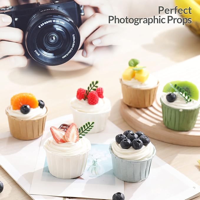 Fake Cupcakes, Artificial Cupcakes for Display, Realistic Fake Food Faux Cake Décor, Artificial Food for Display, Fake Desserts Pastries for Decoration 6 Pack