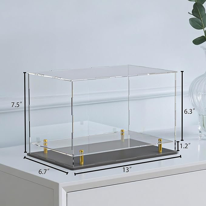 Acrylic Display Case with Floating Shelf & Thick Base – UV-Protected Collectible Showcase for Souvenirs, Figurines, and Memorabilia (13" Lx6.7 Wx7.5 H)
