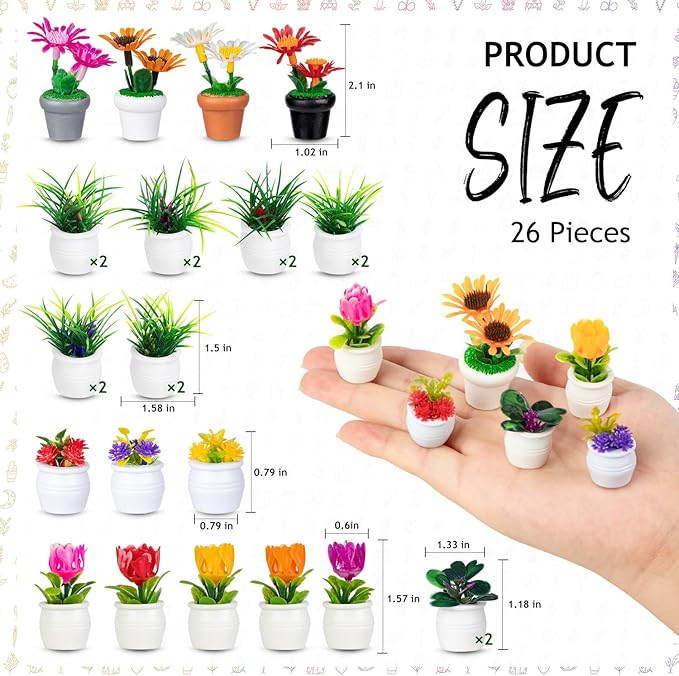 26Pcs Dollhouse Plant, Miniature Bonsai Plant Mini Potted Plants Flower for Dollhouse Decoration, Christmas Birthday Present DIY
