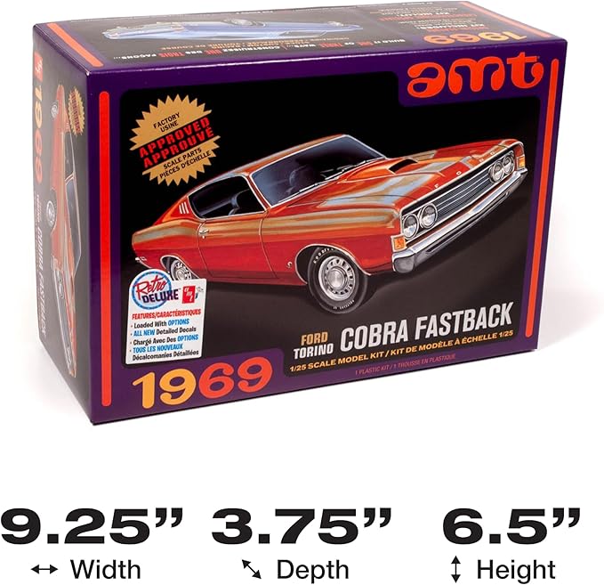 AMT Unknown 1969 Ford Torino Cobra Fastback 1:25 Scale Model Kit, White (AMT1217M)