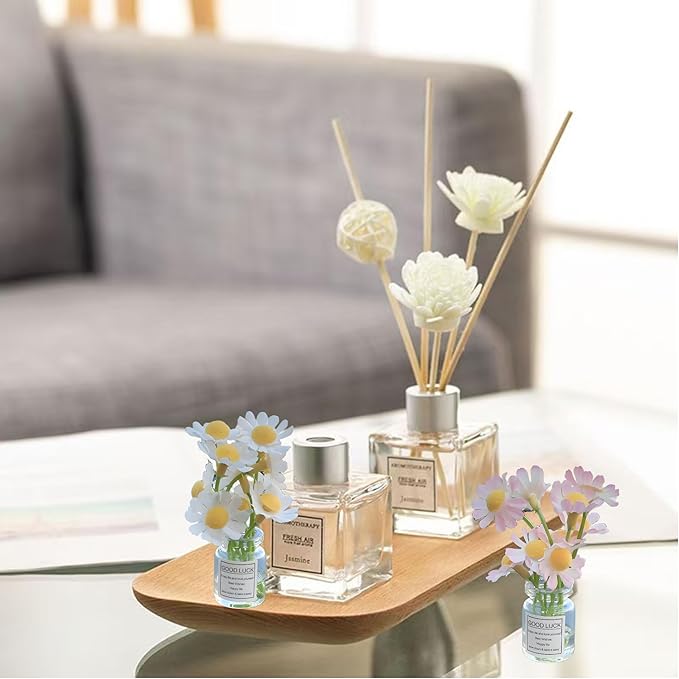 2Pcs Miniature Flower Vases with White & Pink Daisies – Realistic Handmade Dollhouse Accessories for 1:6/1:8 Scale, Fairy Garden Props, DIY Craft Elements, Cupcake Decor,Micro Landscape Embellishments