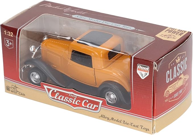 Classic Vintage Alloy Car Model Opened Doors Retro Antique Pullback Toy 1:32 for Playtime Education (Yellow)