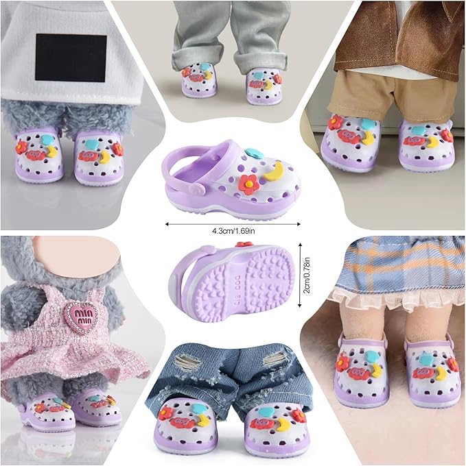 Ciunura Premium Doll Shoes for Lububu, Cute Doll Shoes for 4-7in Dolls, Ideal for Lububu Outfits(Purple Clog Shoes)