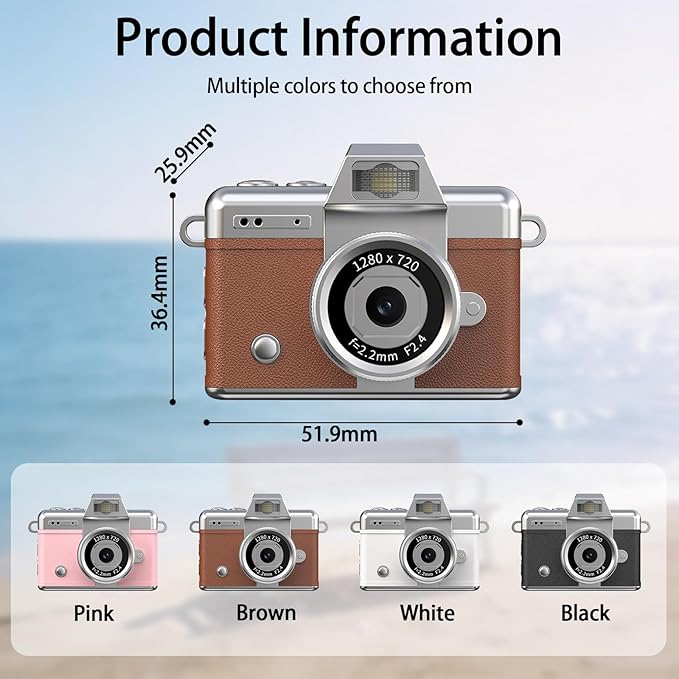 Pyxfeiiu Mini Keychain Camera,1080p Video Mini Digital Camera,Retro Flip Screen Small Bodycam,with Adapter and 32GB Card (Expandable to 128GB),USB Charging Long Battery Life for Kid,Travel,Vlog