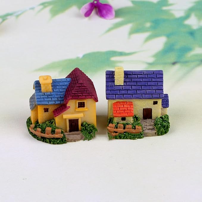 Avtytsda Resin Miniature House 4PCS Miniature House Fairy Gardening Micro Landscape Village Stone House Bonsai Terrarium Crafts Ornaments Accessories Home Decoration (C)