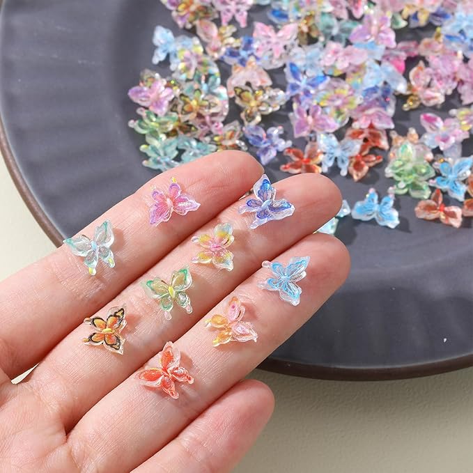 100 Pcs Mini Butterflies Resin, Tiny Butterflies for Crafts Miniature Ornaments Resin Charms Tiny Ornaments for Fairy Garden Dollhouse Micro Landscape Decoration