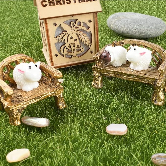 HUIANER Fairy Garden Furniture,13PCS Patio Furniture Miniature Table and Chairs Set Bench Ornaments Kit for Fairy Garden Decoration