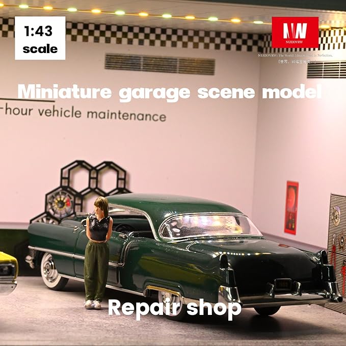 1/43 Diorama Display Case with Tri-Colour Dimmable Lighting, Fits for Hot Wheel Matchbox Mini GT Diecast Cars Model,1:43 Car Garage Parking Lot Scene Display Storage (Repair Shop)