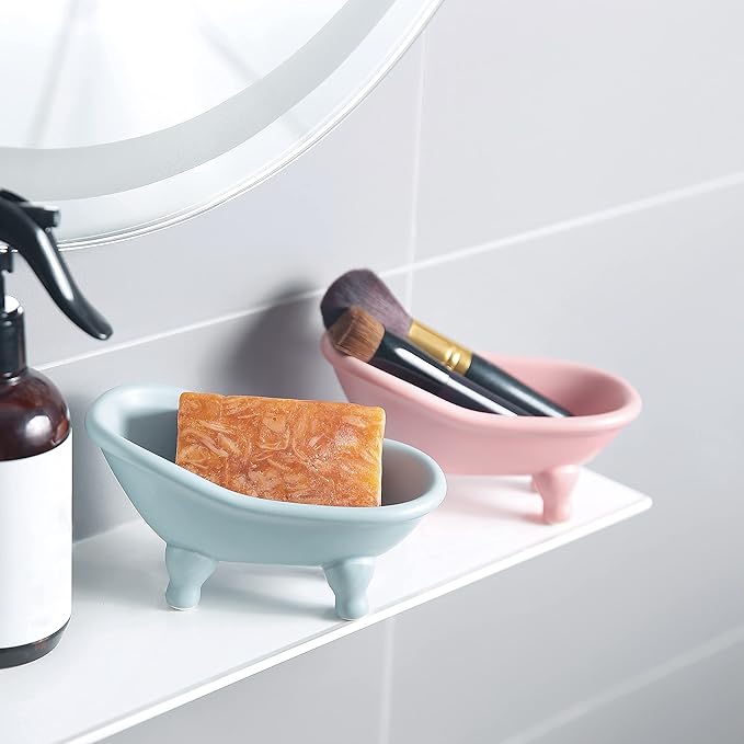 1 Piece 5.6" Colorful Ceramic Mini Clawfoot Bathtub Soap Dish Decortative Soap Dish Small Planter Makeup Organizer Container Hamster Bathtub(Orange)