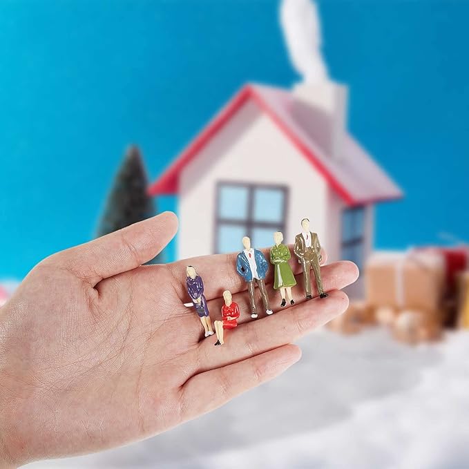 Juexica 100 Pcs Mini People Figurines 1: 50 Scale Model Trains Architectural Painted People Figures Tiny Plastic Miniature Figurines Sitting Standing Model for Miniature Scenes