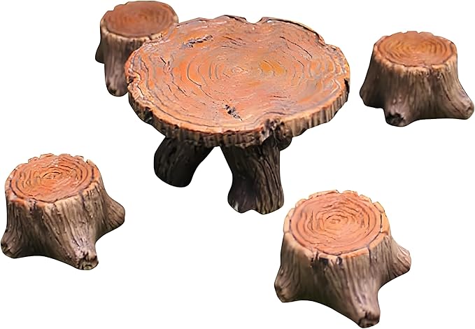 5Pcs Miniature Round Table and Chairs Set - Realistic Tree Root Design Resin Furniture Ornaments Kit, Fairy Garden Accessories for Dollhouse, Succulents, Micro Landscape, DIY Crafts & Home Decorations