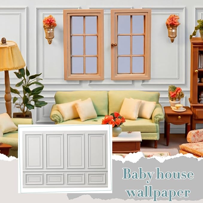 Flutesan 12 Pcs Miniature Dollhouse Wallpaper and Flooring Peel and Stick Mini DIY Self Adhesive Dollhouse Accessories 8.27 x 11.69 Inch (Vintage Artistic)