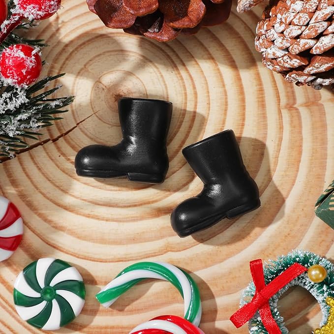 Christmas Miniature Santa Boots Model Black Pe Decorative Mini Shoes for Dollhouse Festive Xmas Ornament 1.18 X 1.10 X 0.55 Inch Durable Holiday Decoration