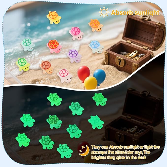 100pcs Luminous Mini Resin Turtles, Glow in the Dark Tiny Sea Turtle Animals to Hide Miniature Figures Small Plastic Ocean Animal for Fairy Garden Micro Landscaping Dollhouse Home Decor Crafts