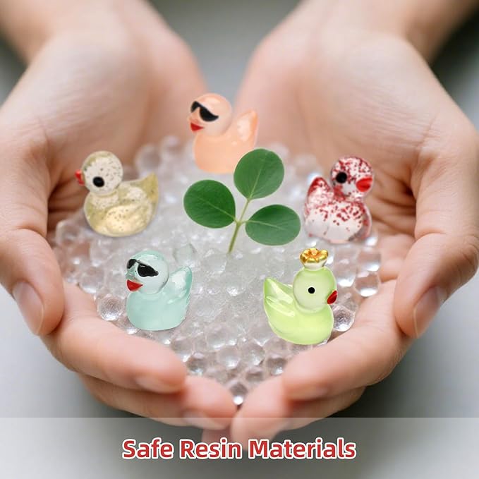25pcs Mini Resin Ducks with Mini Suitcase, 12pcs Glitter &13pcs Luminous Tiny Duck Resin Animals for Fairy Garden Accessories, Dollhouse, Landscape, Succulents Decor, DIY Craft