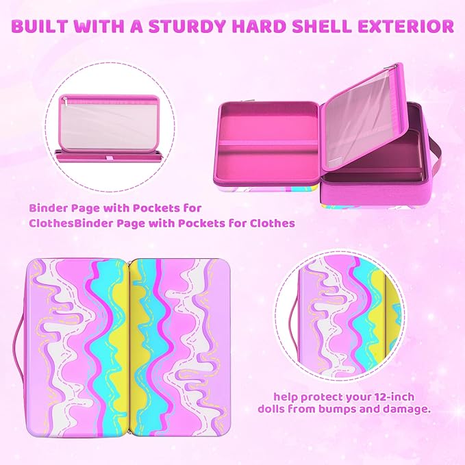 LININYHAO Carrying Case Compatible with Barbie Dolls 12-Inch,Case to Hold Dolls and Clothes, Much Pocket for Doll’s Clothes, Accessories, Fits 6 Dolls & Accessories,Bag Only (1-ice Cream)