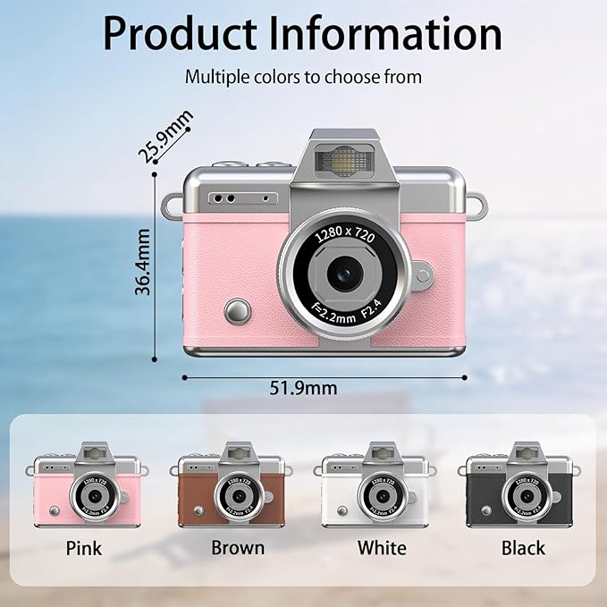 Pyxfeiiu Mini Keychain Camera,1080p Video Mini Digital Camera,Retro Flip Screen Small Bodycam,with Adapter and 32GB Card (Expandable to 128GB),USB Charging Long Battery Life for Kid,Travel,Vlog