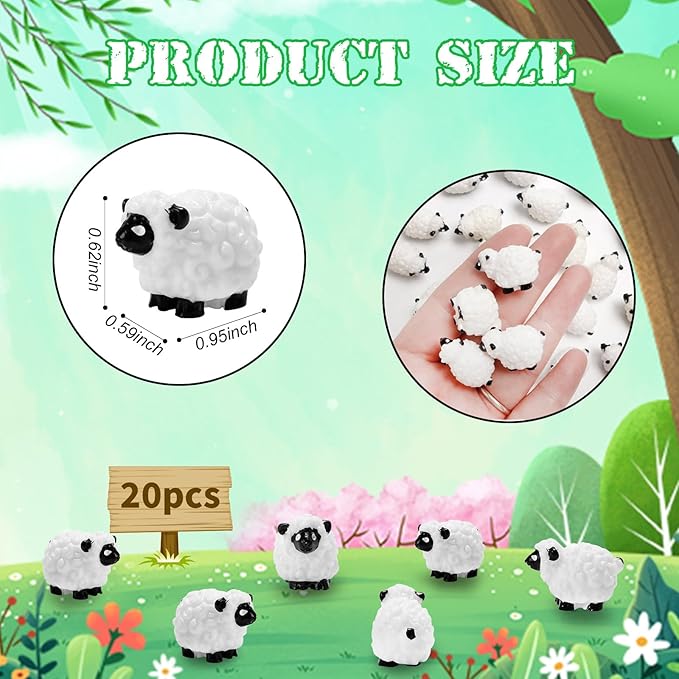 20 Pcs Mini Sheep Figurines Miniature Sheep Tiny Sheep Mini Plastic Sheep Mini Resin Figurine for Fairy Garden Micro Landscape Decor Cake Topper