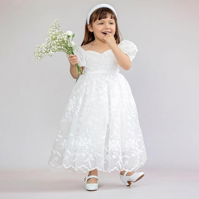 Dufannie Girls Dress Shoes Low Heel Princess Flats Mary Jane Flower Wedding Party Glitter Shoes for Kids Toddler