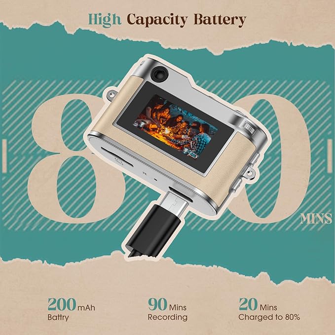 HOTU Mini Digital Camera, Keychain Camera 1080P HD with 2MP Lens, Flash, Video Recording, 32G Card Included, Portable and Compact Retro Vlog Camera for Travel, Kids, Beige