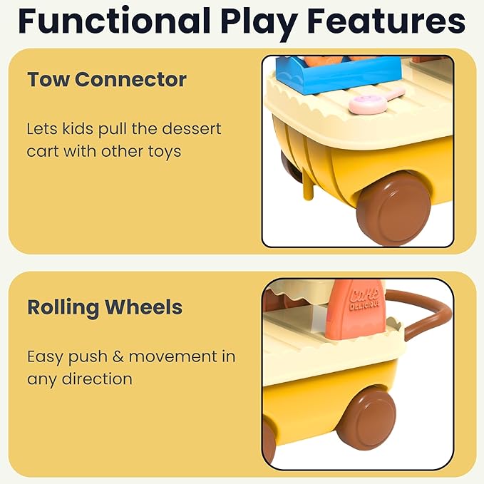 Family Ice Cream Cart Toy — Dessert Pushcart Set with Popsicles, Cones & Donuts, Street Vendor Stall for Dollhouse Pretend Play, Gift for Kids Ages 3+