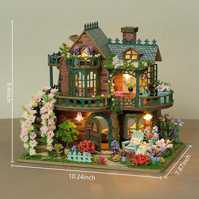 DIY Miniature House Kit - Wooden Miniature Dollhouse Kit with LED - Mini House Building Kit for Adults to Build - Tiny Model Doll House - Creative Craft Gift for Families Friends