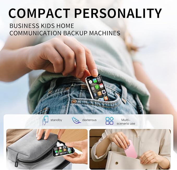 Mini 3G smartphone unlock, 3-inch high-definition touch screen dual SIM card dual standby mini phone, portable backup compact phone, suitable for students and children as gifts (golden, 2GB+16GB)