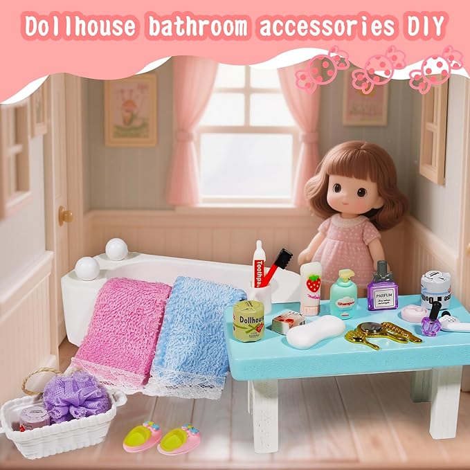 25 Pcs 1 12 Scale Miniature Bathroom Accessories Mini House Bathroom Set Mini Hair Dryer Brush Comb Mirror Perfume Toothpaste Toothbrush Makeup Set for Mini House Bathroom Decoration