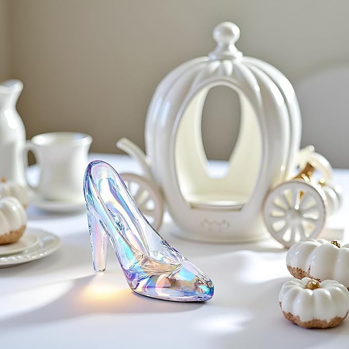 QFkris Colorful Cinderella Glass Slipper Decoration for Girls Room Decor, 4" Cinderella Heels Glass Shoes for Party Decorations, Princess Birthday Bedroom Decor, Valentines Day Gift for Women