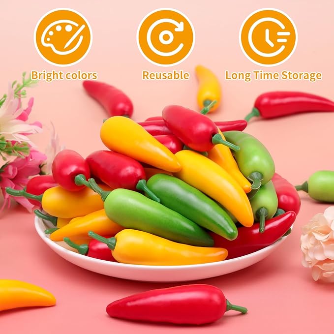 Gresorth 60pcs Artificial MINI Pepper Chili Fake Vegetable Decoration Home Kitchen Party Christmas