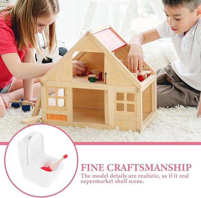LUOZZY 2 Pcs Miniature Dollhouse Toilet with Plunger for Realistic Bathroom Model Decorations
