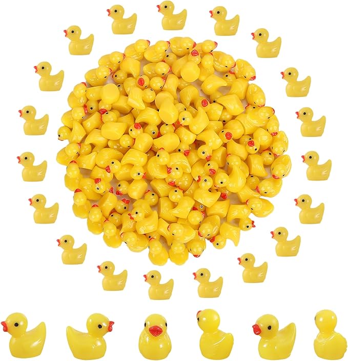 130Pcs Mini Resin Ducks,Miniature Figures Fairy Garden Duck,Tiny Resin Duck for Home Hide Prank Game Dollhouse Decor Aquarium Potted Miniature Landscape Ornament (130Pcs Yellow)