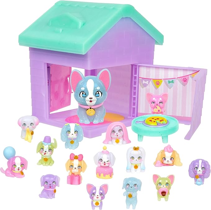Little Live Pets Dog House Playset, Mama Surprise Families Puppy Party Pack, 15 Mini Collectible Puppies, Fold-Out Dog Playset Toy Gift for Kids 5+