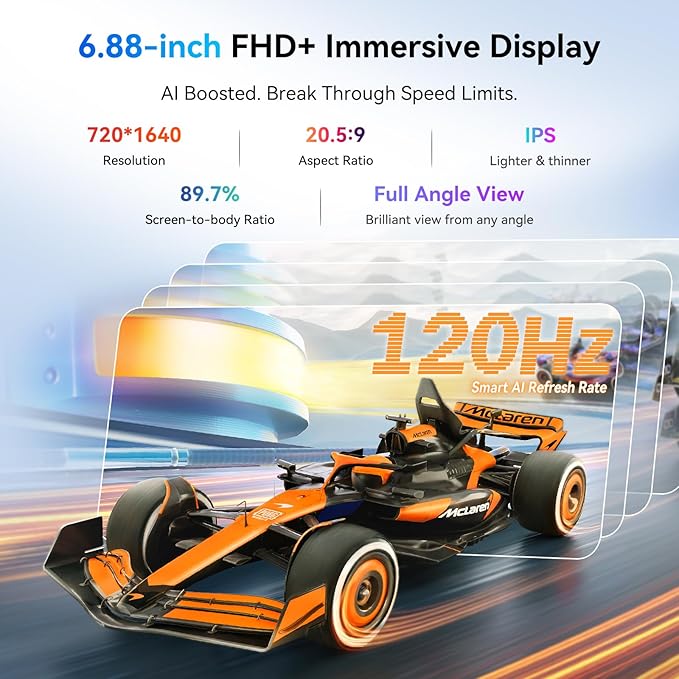 Blackview Shark 6 Unlocked Android Phones 5G (2025), Android 15 Cell Phone Unlocked, 6.88" 120Hz Display, 24GB+128GB/2TB, 16MP+8MP AI Camera, 5000mAh/18W,Fingerprint/Face ID,Dual SIM/GPS/OTG/NFC,Black