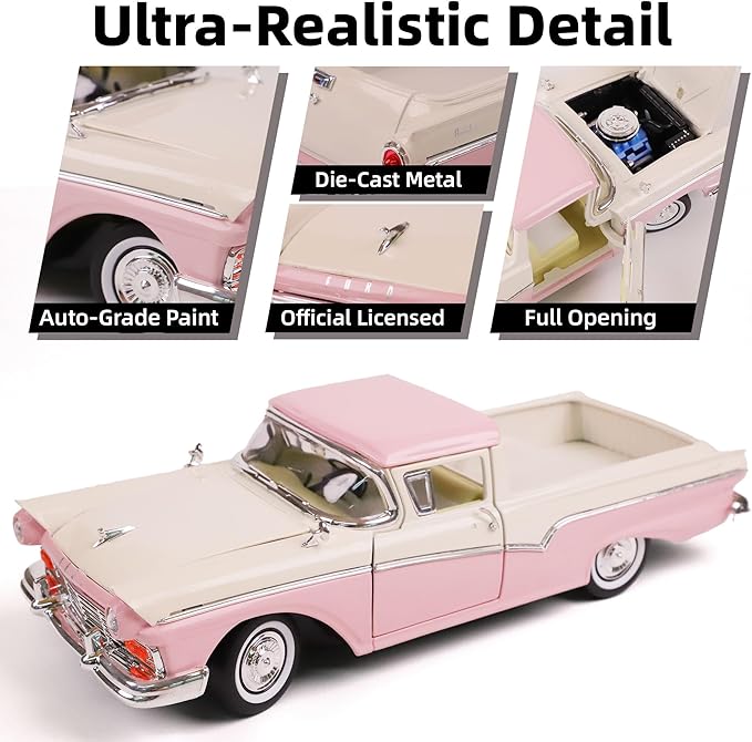 1957 Ford Ranchero 1:18 Diecast Model Officially Licensed Alloy Collection Car w/Working Doors & Hood, Classic Pickup for Kids Men and Teens Dad 14+ Year