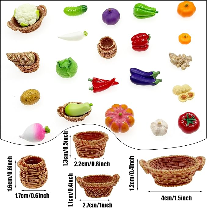 Cayway 22 PCS Miniature Food Mini Vegetables Fairy Garden Accessories for Miniatures Food Kitchen Mini House Store, Micro Landscaping Decoration