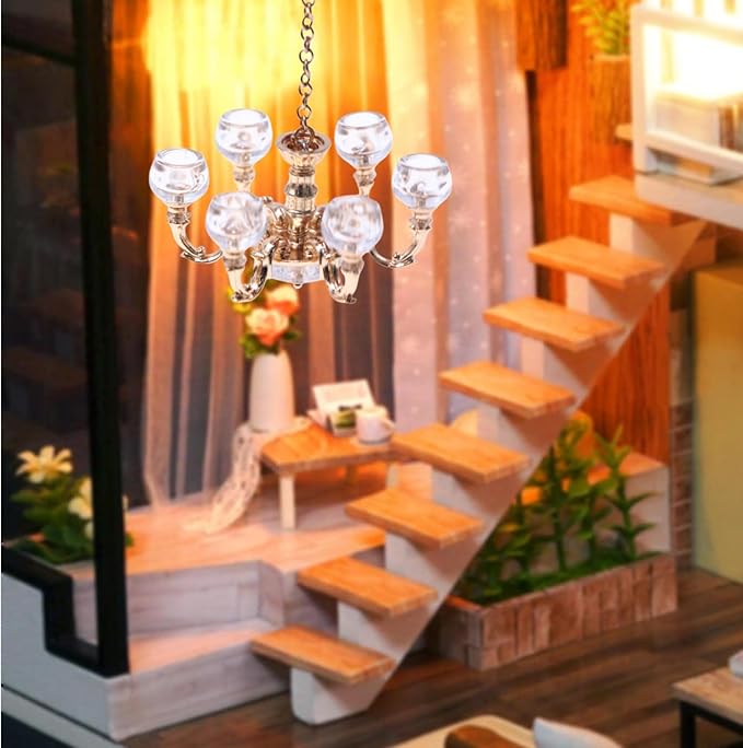 Dollhouse Chandelier, 1:12 Scale Vintage Dollhouse Lights, 2.5x3.4 Inch Alloy Mini Chandelier, DIY Miniature Doll House Accessories
