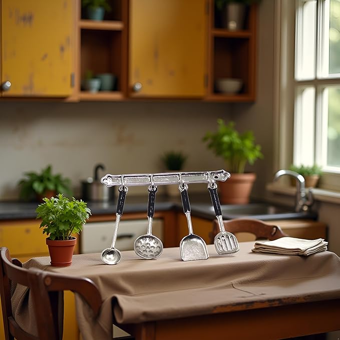 1Set Silver 1/12 Miniature Kitchen Utensils Dollhouse Decoration Accessories, Miniature Dollhouse Accessories Kitchen Set (2x1.6 inch)