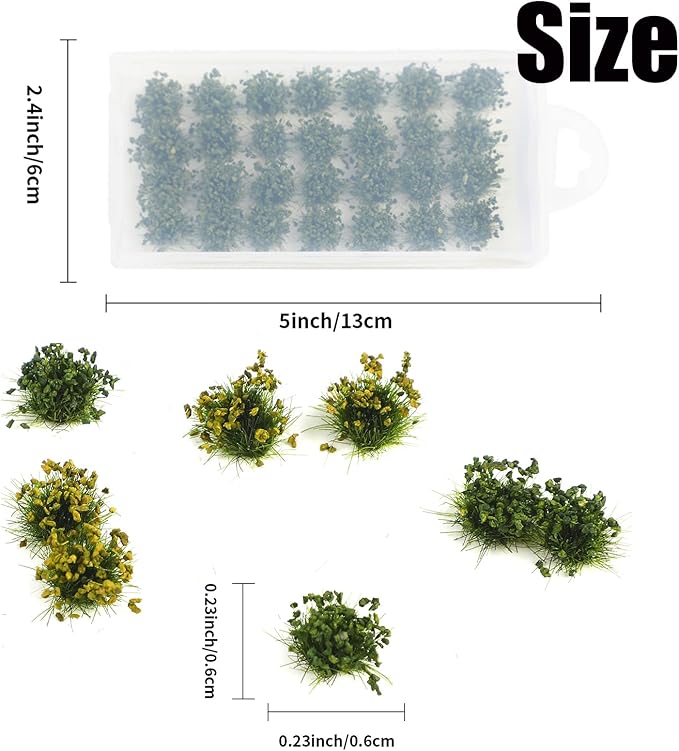 FOIMAS 56pcs Miniature Green Bushy Tufts Lowland Shrubs Tuft Terrain Model Static Scenery for DIY Craft Train Landscape Railroad Scenery Sand Military Layout Model War Gaming Terrain