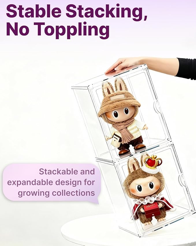 Clear Acrylic Display Case for Labubu, 15.35in Large Display Box, Compatible with Let's Checkmate, Time to Chill, Best of Luck, Dress Be Latte, Flip with Me, Fall in Wild Series Plush Toys