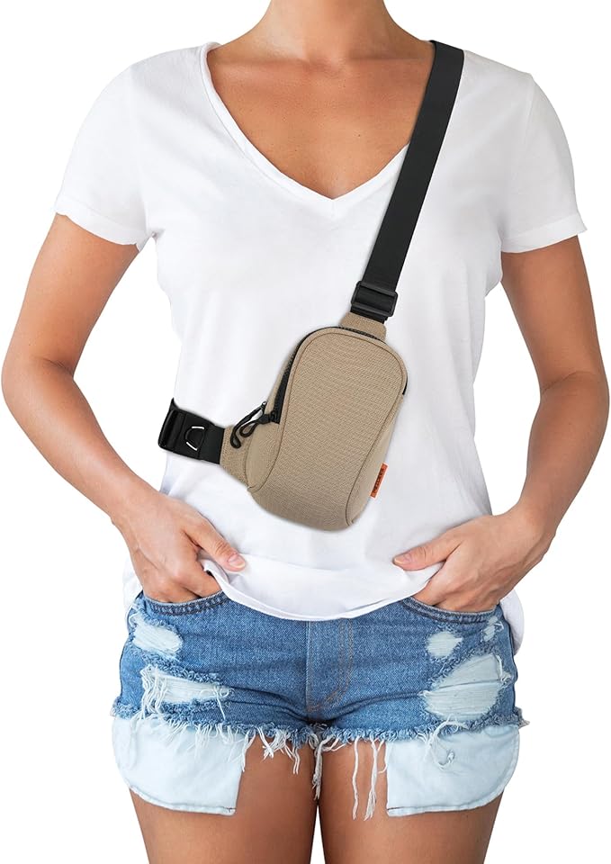 Peicees Sportswear Essentials Small Crossbody Bag for Men Women Mini Sling Bag Travel Running Phone Daypack Cross Body Shoulder Bags, Khaki