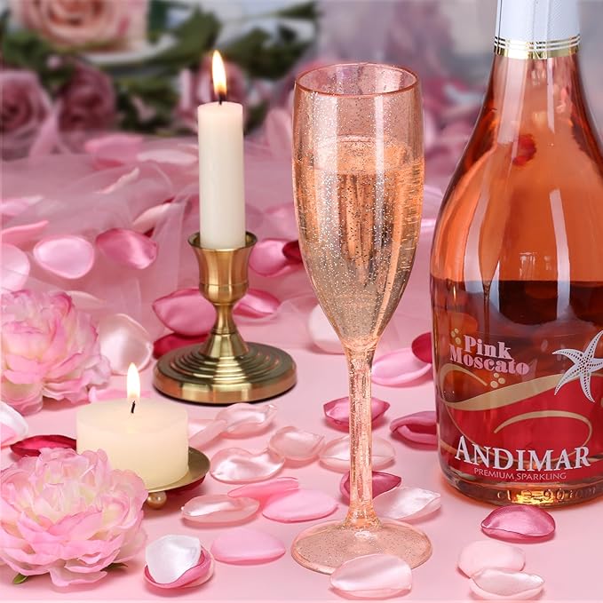 XUWAIDSGN 10 Pcs Reusable Champagne Flutes Plastic Wine Glasses Bulk Vintage Champagne Flutes Mimosa Bar Glasses Stemmed Drinking Cups 5.4OZ for Christmas Birthday Wedding Bride