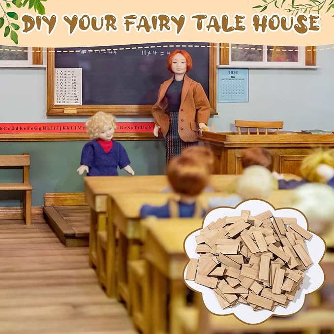 Sintuff 200 Pcs Miniature Dollhouse Flooring Mini Wooden Dollhouse Floor Boards 1 12 Scale Doll House Accessories Geometric Bamboo Doll House Furniture Wood Floor Board for Model Decor (Beige)