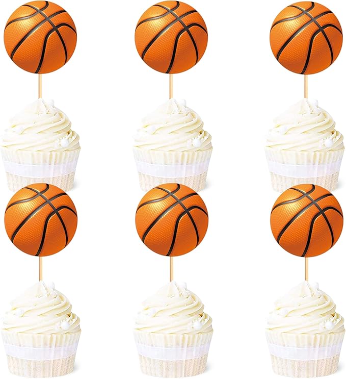 Ercadio 24 Pack Double Sided Basketball Cupcake Toppers Star Sports Ball Cupcake Picks Baby Shower Basketball Sports Players Theme Birthday Party Cake Decorations Supplies