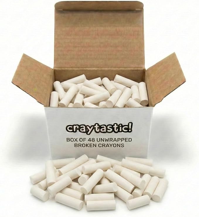 Craytastic! Bulk Unwrapped Crayons Pieces (White) - Box of 144 Pieces = 48 Full Size for Crafting, Parties, Kids - Broken Crayons, Paperless - Safety Tested Compliant with ASTM D-4236