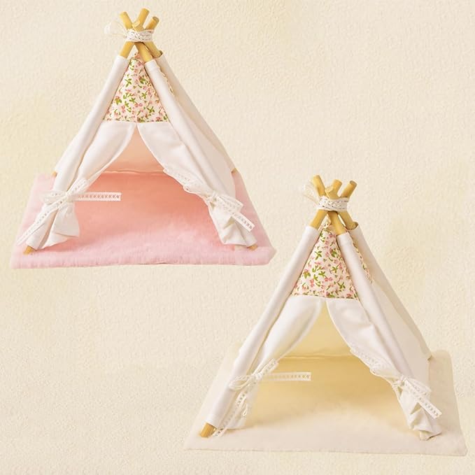 1:12 Dollhouse Camping Bed Tent, 1 Set Fairy Style Mini Pink Lace Tent with Carpet, Miniature Outdoor Furniture Accessories for Bedroom,Patio and Garden(White)