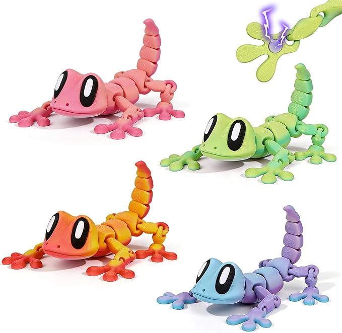 4Pcs 3D Printed Articulated Lizard, Flexible Dynamic Animals Toys, Full Articulated Toy with Magnets, Adults Fidget Toys for Autism ADHD, Home Office Decor, Festival Gifts