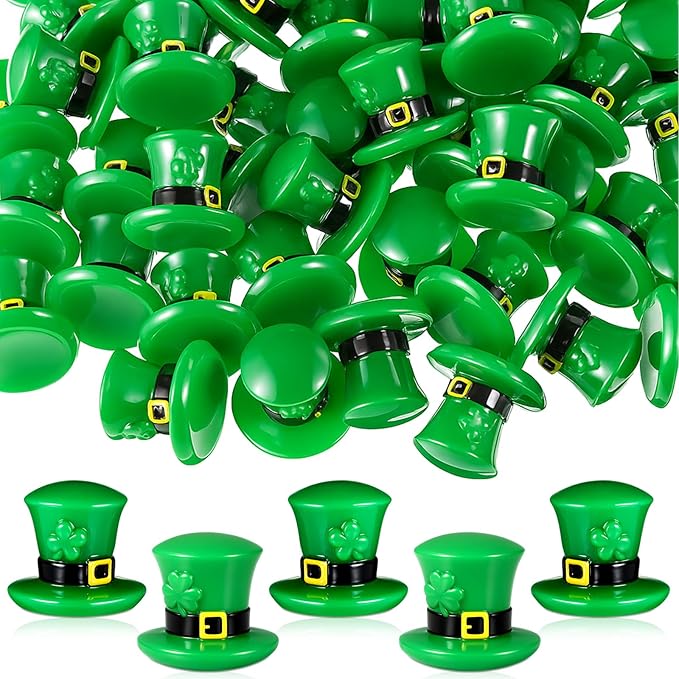 50 Packs St Patrick's Day Hat Miniature Green Hats Figurine -Resin Tiny St Patricks Day Leprechaun Decorations for Irish Gifts Party Favors Table Tiered Tray Decor Dollhouse Craft Projects