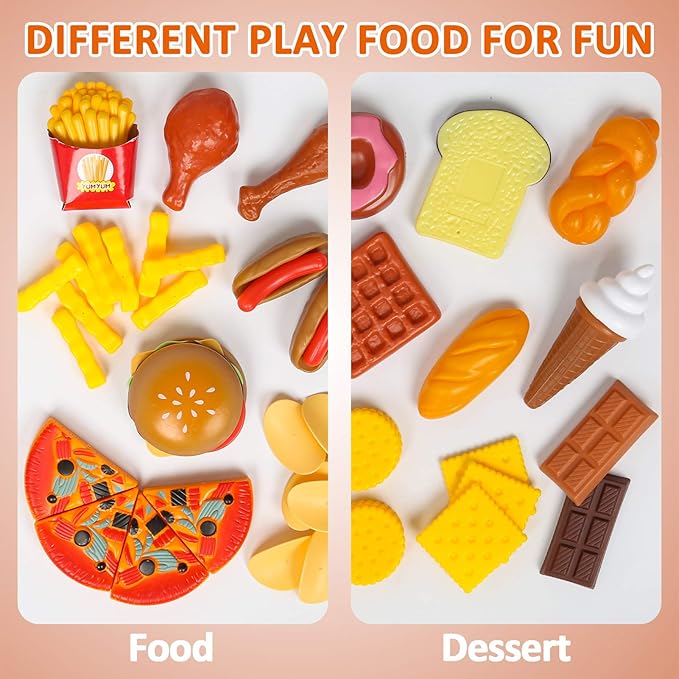 Play Food Sets,143Pcs Play Kitchen Accessories,Toy Food for Toddler, Fake Food Toys with Storage Bag, Pretend Food for Kids , Toy Kitchen Accessories for Boys Girls, Daycare Educational Toy