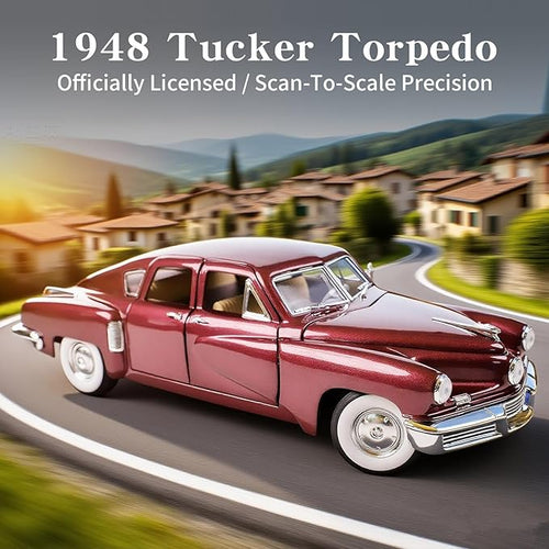 1948 Tucker Torpedo 1:18 Diecast Model Car - Cyclops Headlight, Opening Doors, Steering Linkage | Premium Gift Box, Man Cave Decor | Ages 14+,Burgundy